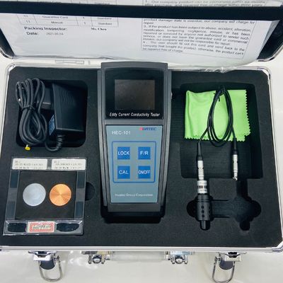 HEC-101 60KHz Eddy Current เครื่องทดสอบการนำไฟฟ้า % IACS MS/m หน่วยคู่การชดเชยอุณหภูมิอัตโนมัติอลูมิเนียมโลหะผสมทองแดงเครื่องวัดค่าการนำไฟฟ้า